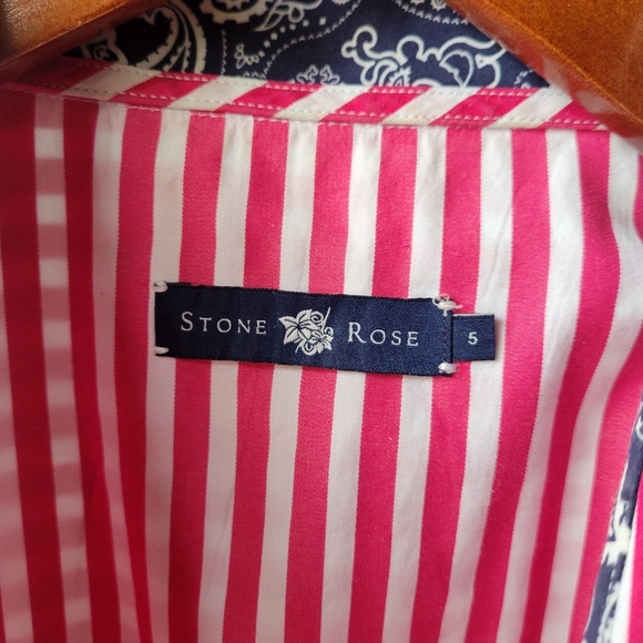 Stone Rose Shirt Men Small Pink Button Up Striped Logo Preppy Dress Shirt * - Picture 4 of 10